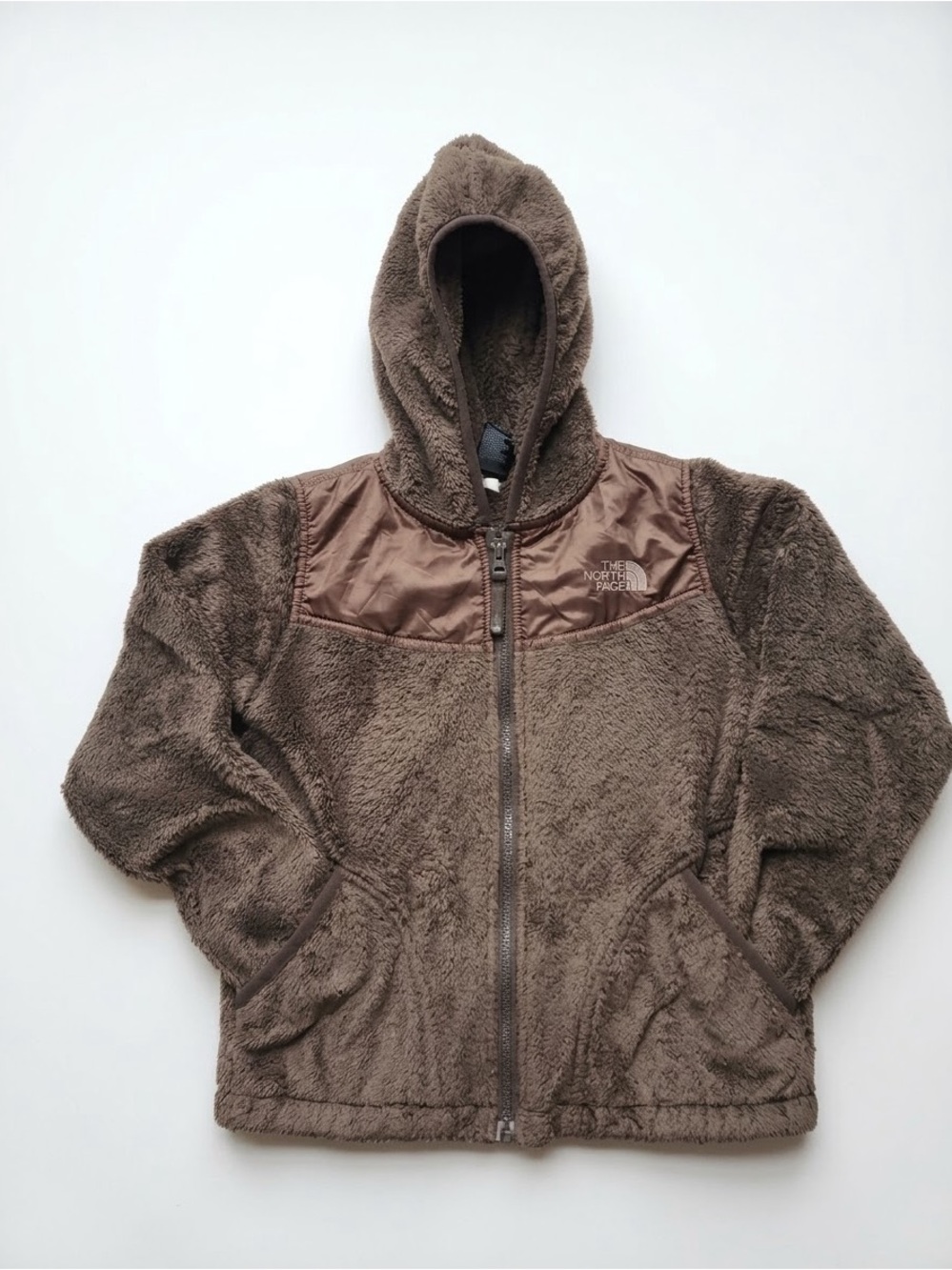 The North Face Boys Size 8 Osito Fleece Hoodie Jacket Brown Full Zip Sherpa Kids